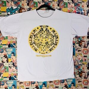 {821} Premium Teotihuacan Aztec Sun Calendar Gold Tee L